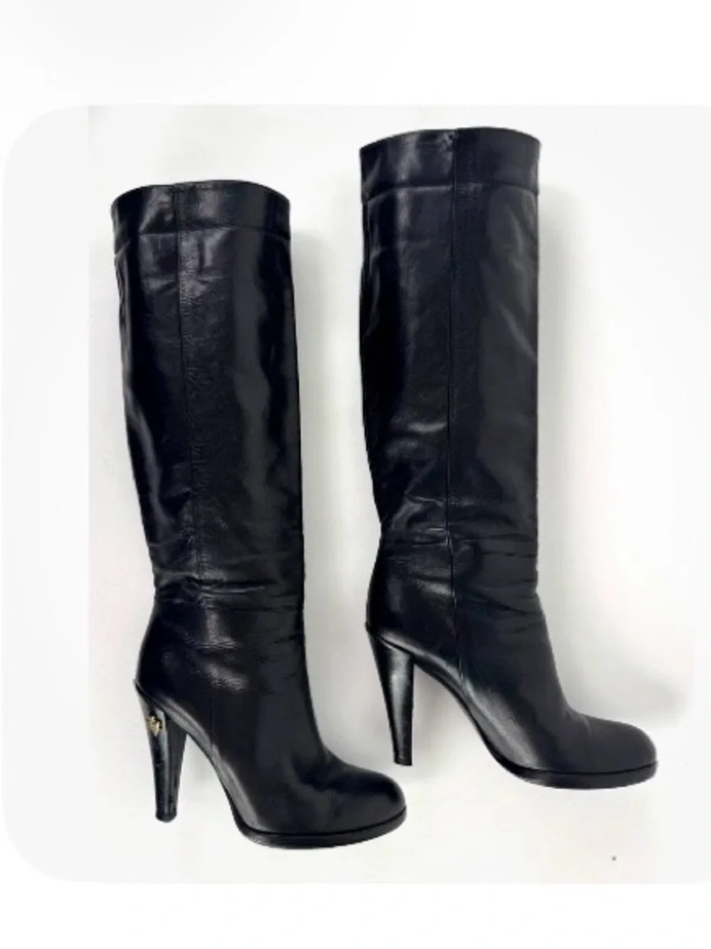 Gucci Elisabeth 206778 Women's Black Leather Knee-High Heeled Boots 6B Italy EUC